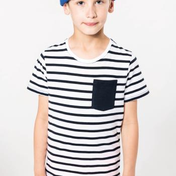 Kids' striped short-sleeved sailor t-shirt with pocket