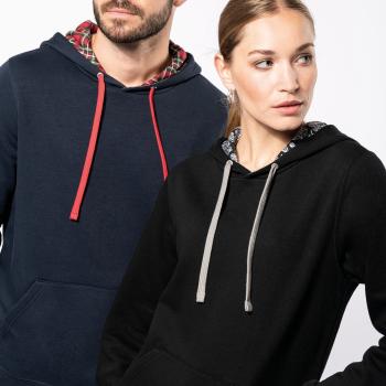 Unisex contrast patterned hooded sweatshirt