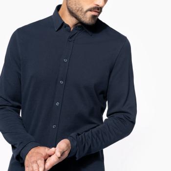 Long-sleeved piqué knit shirt