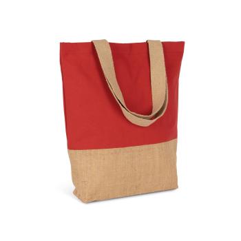 Shopping bag in cotton and bonded jute threads 