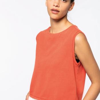 Ladies’ faded cropped sleeveless t-shirt - 165gsm