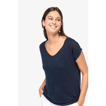 Ladies' V-neck linen t-shirt