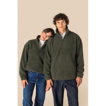 Sweat-shirt 1/4 zip à épaules tombantes en sherpa unisexe