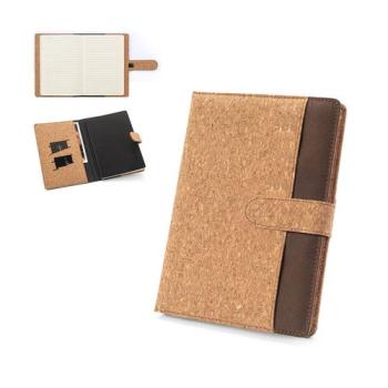 FIELDING. A5 folder in cork and recycled polyester (100% rPET) with removable notepad