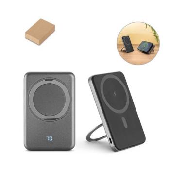 WARSHEL 5. Batterie nomade magnétique de 5 000 mAh avec chargeur sans fil ultrarapide de 15 W en ABS recyclé (100 % rABS) avec support