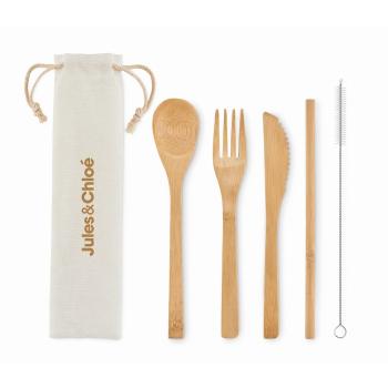 Bamboo cutlery with straw      MO6121-13
