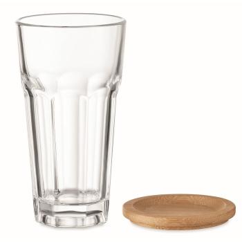 Glass with bamboo lid/coaster  MO6452-22