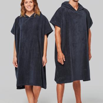 Unisex hooded towelling poncho
