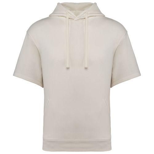 Unisex eco-friendly French Terry short sleeve drop shoulder hooded sweatshirt