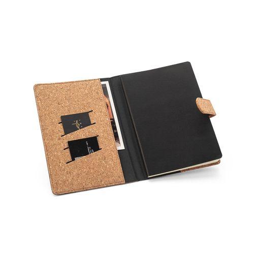 FIELDING. A5 folder in cork and recycled polyester (100% rPET) with removable notepad