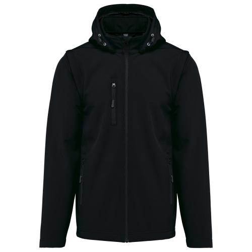 Unisex 3-layer softshell hooded jacket with removable sleeves