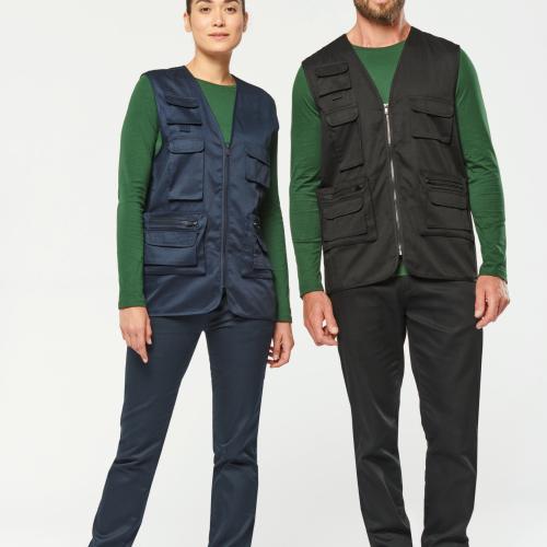 Unisex lined multi-pocket polycotton vest