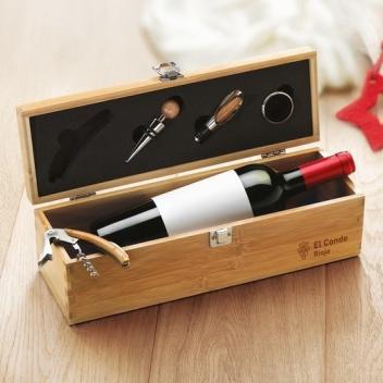 Boite cadeau en bambou pour bouteille de vin et accessoires