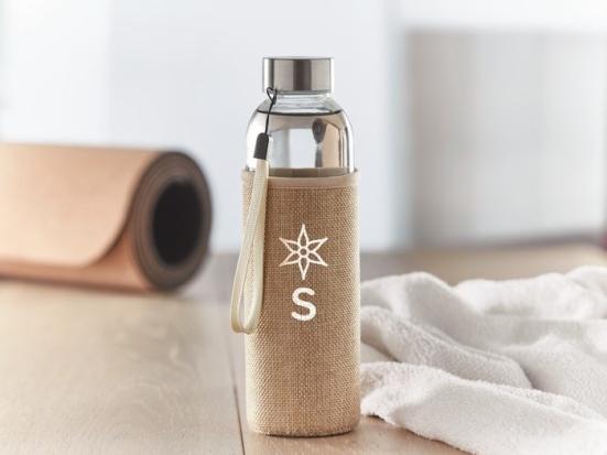 Bouteille en verre avec pochette en néoprène et jute 500ml